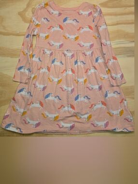 Old Navy 4T Pink Unicorn Print Long-Sleeve Dress